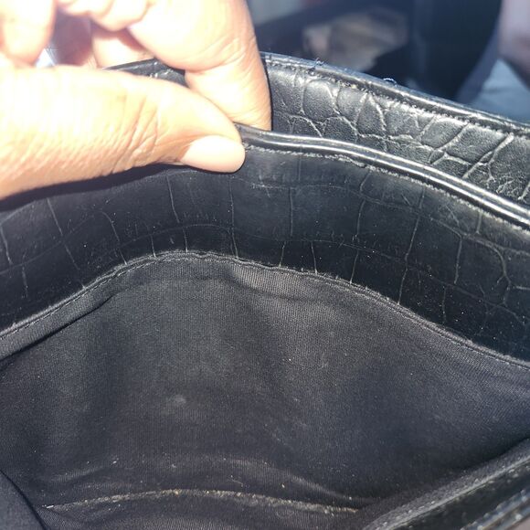 Nine West Black Faux Leather Croc Skin Top Handle Single Strap Women's Handbag - Picture 5 of 6